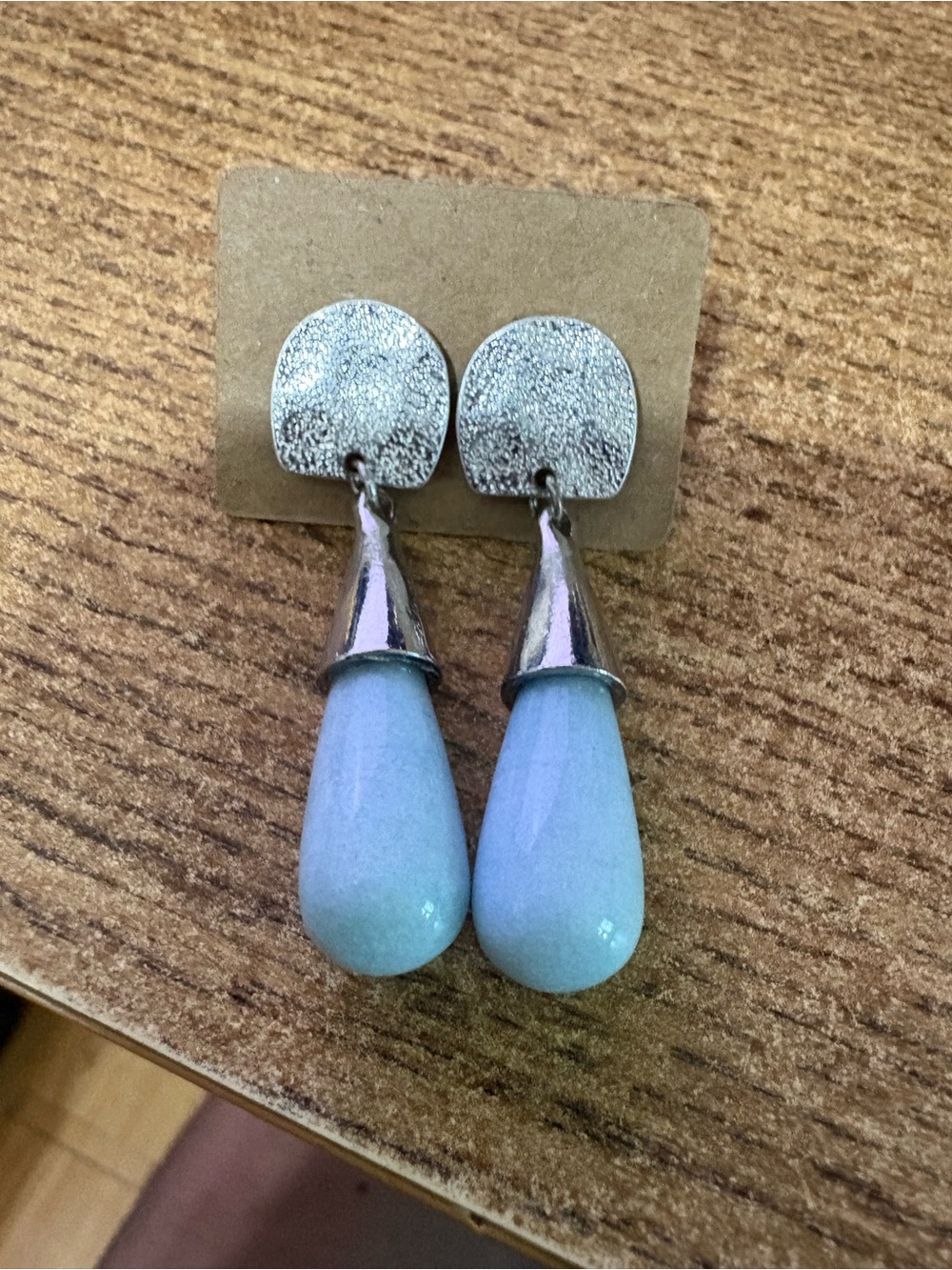 E404 Gorgeous Light Blue Teardrop Amazonite Dangle Earrings